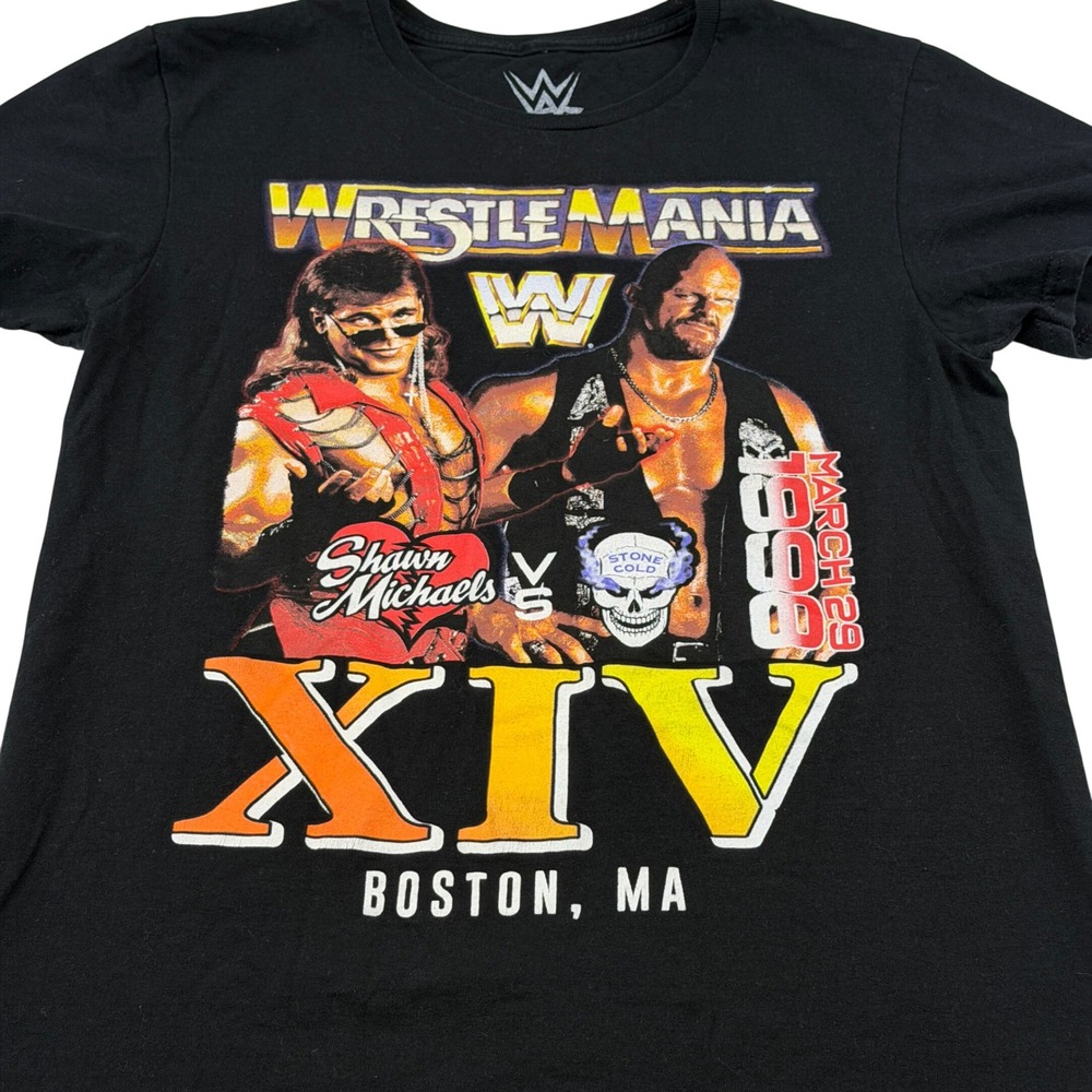 WWE WrestleMania XIV Graphic T-Shirt Men Small Black Shawn Michaels Austin 3831